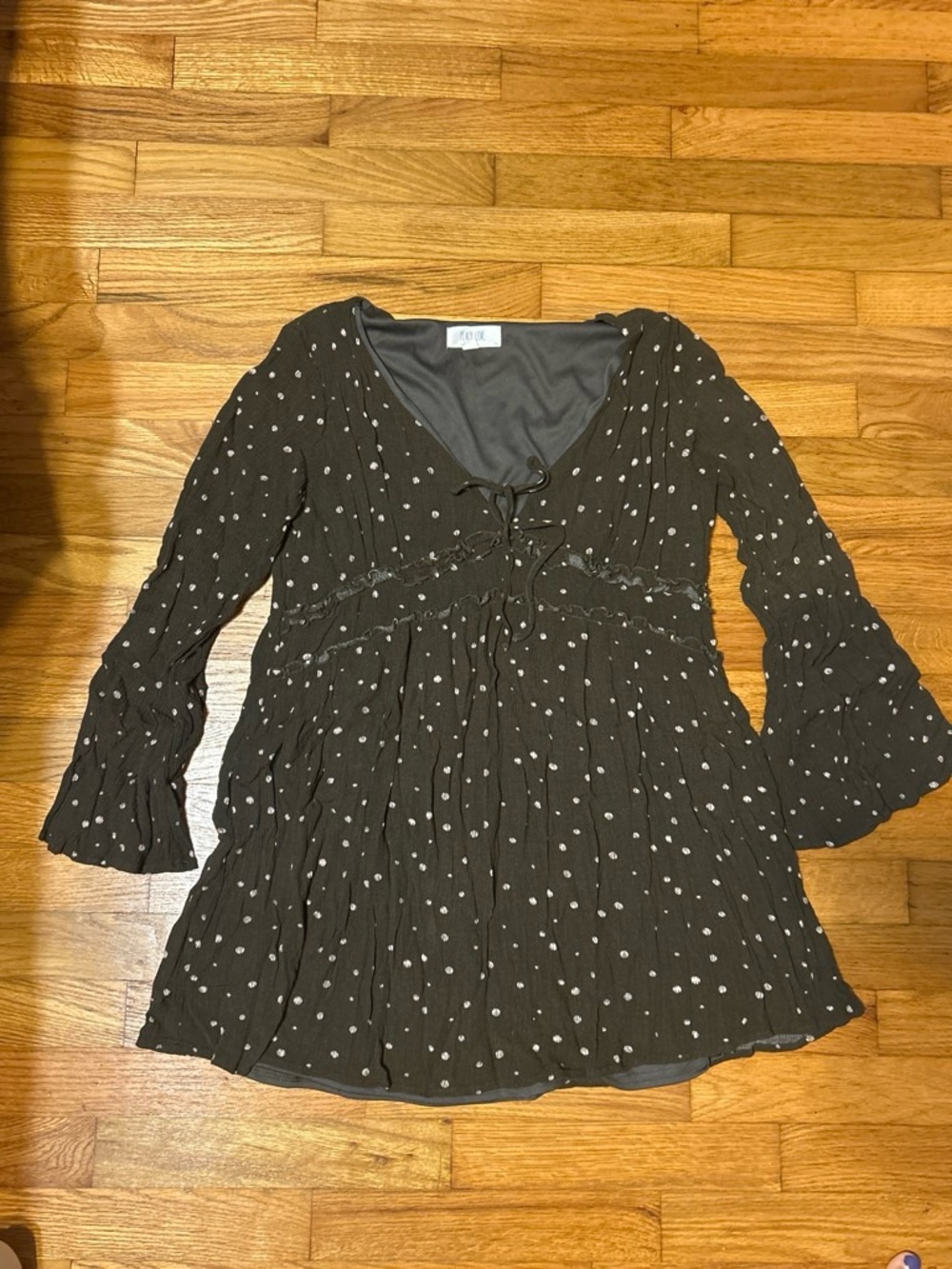 Peach Love California Dark Green & Polka Dot Peasant Dress